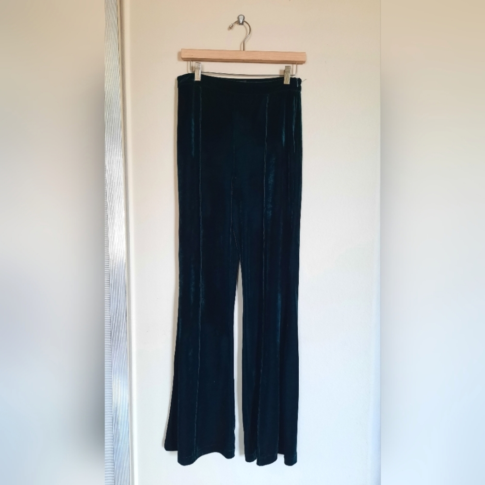 Lulus Dark Green Velour Velvet Flare Pants Holiday Festive Christmas